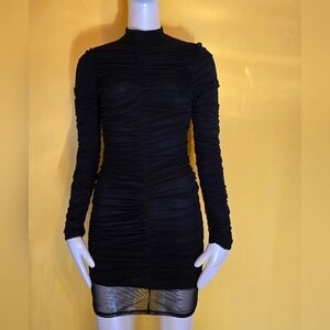 Fashion Nova Ruched Bodycon Dress Black Woman's Medium